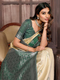 Janasya Beige Silk Blend Checked Jacquard Border Saree - Distacart
