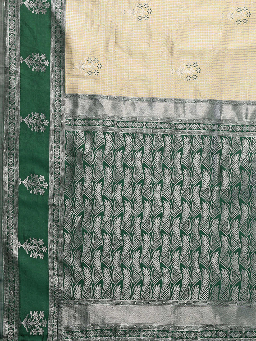 Janasya Beige Silk Blend Checked Jacquard Border Saree - Distacart
