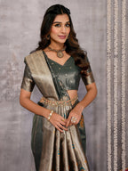 Janasya Olive Silk Blend Ethnic Motifs Banarasi Saree - Distacart