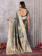Janasya Olive Silk Blend Ethnic Motifs Banarasi Saree - Distacart