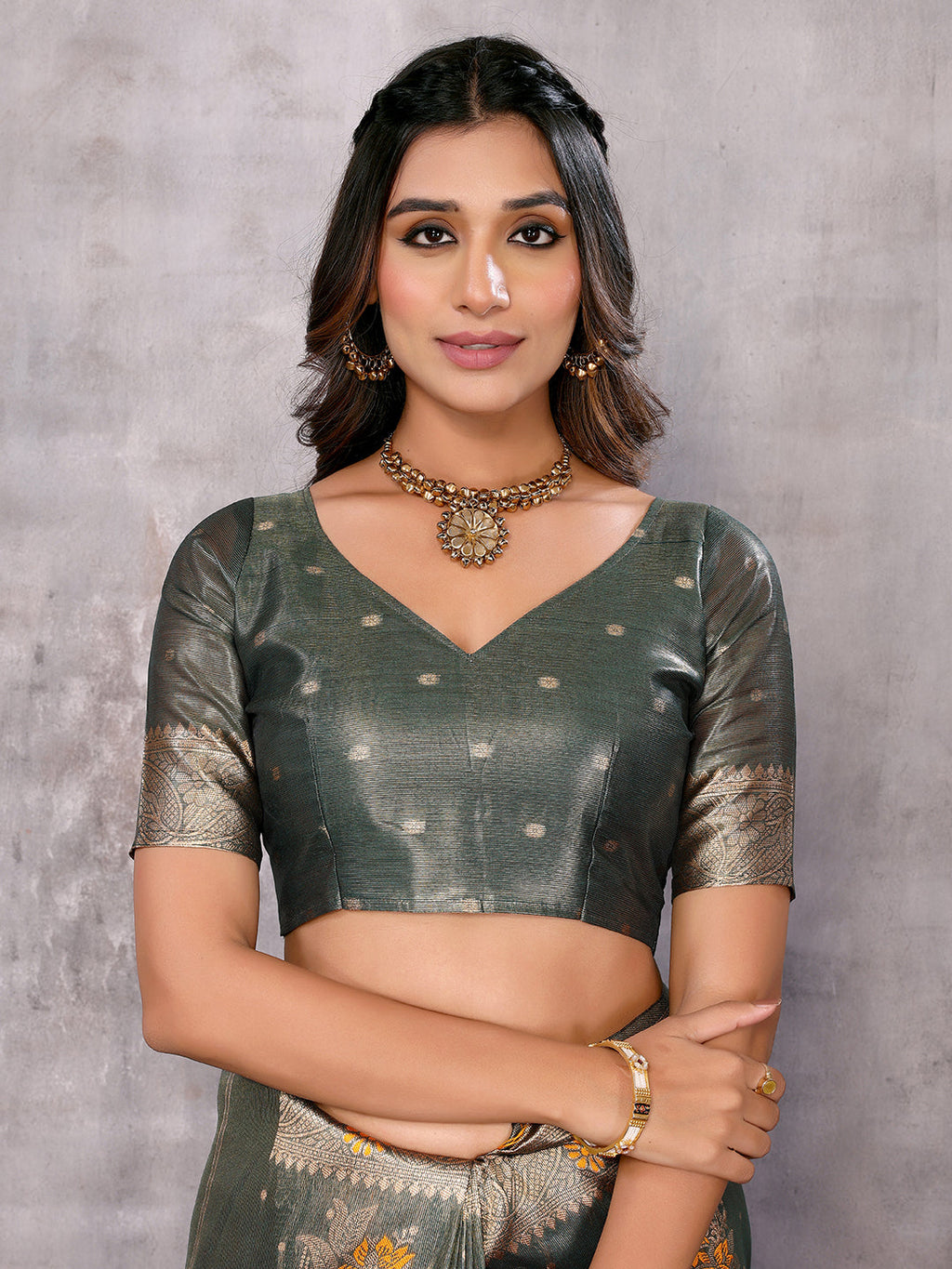 Janasya Olive Silk Blend Ethnic Motifs Banarasi Saree - Distacart