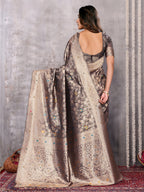 Janasya Blue & Gold Silk Blend Floral Banarasi Saree - Distacart