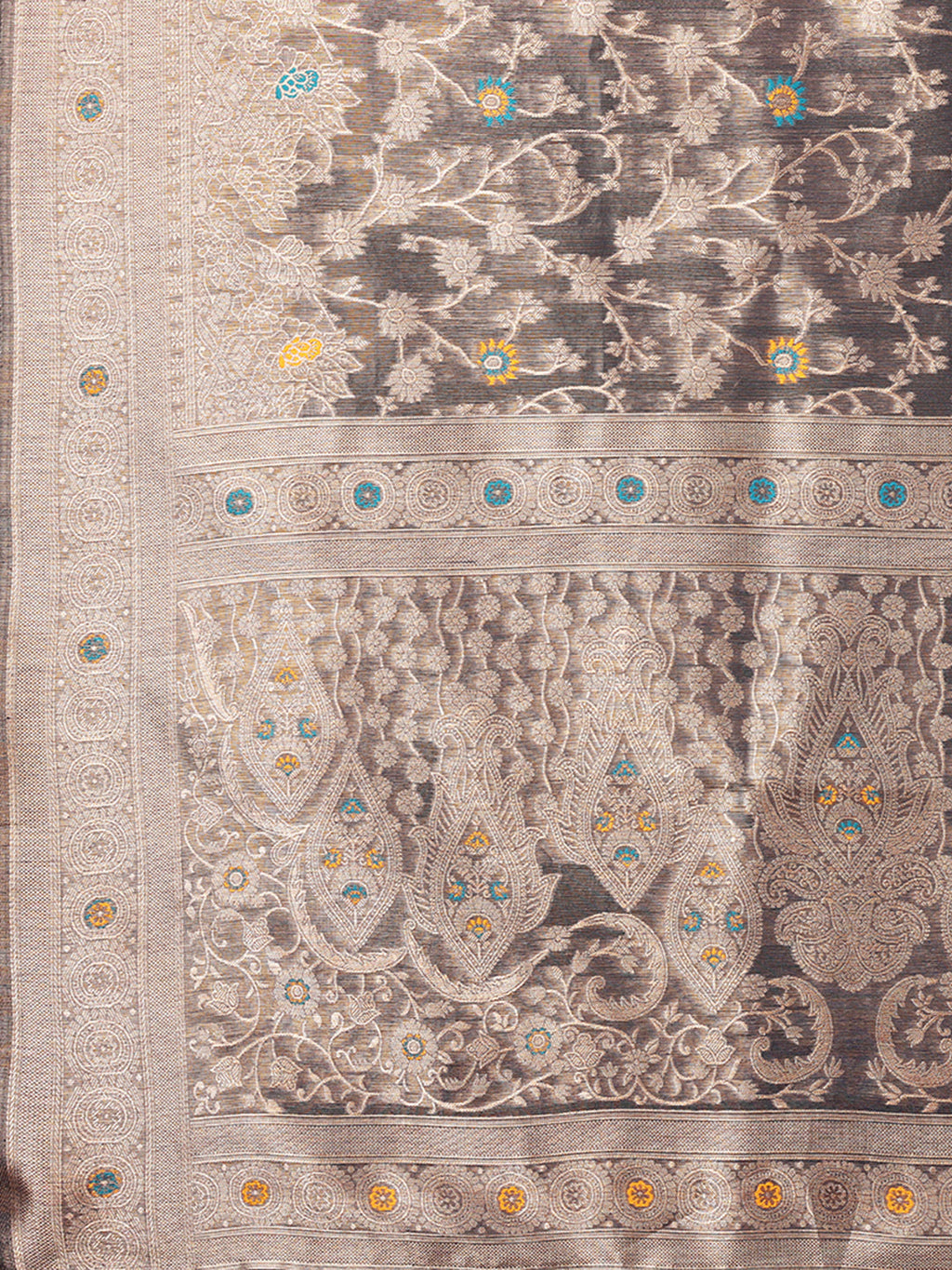 Janasya Blue & Gold Silk Blend Floral Banarasi Saree - Distacart
