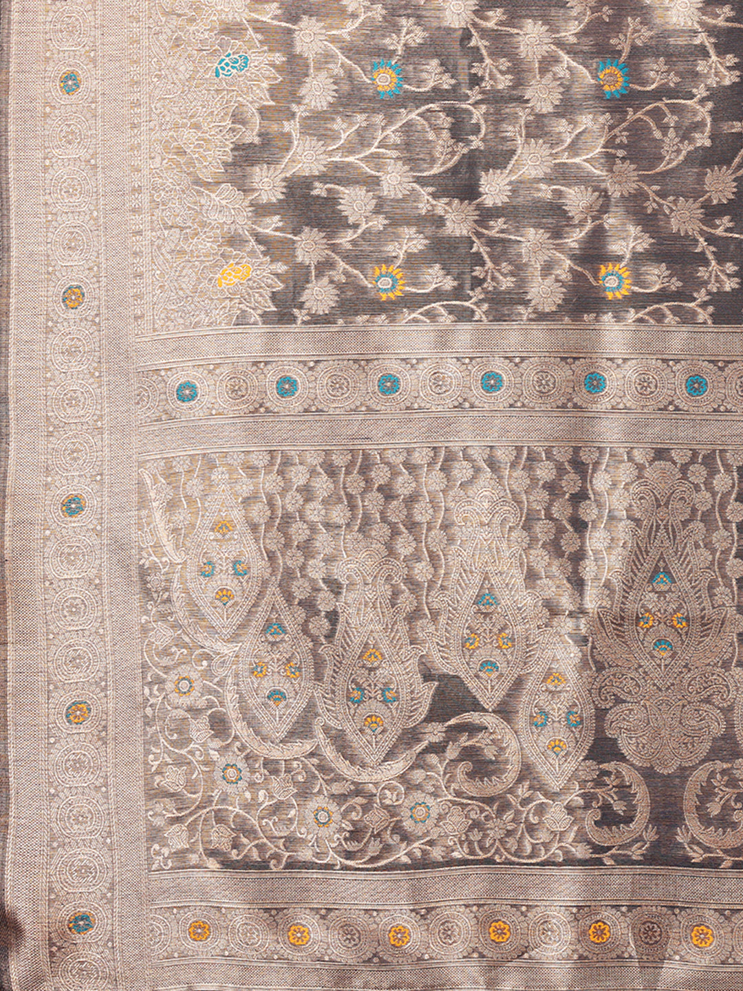 Janasya Blue & Gold Silk Blend Floral Banarasi Saree - Distacart