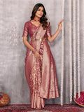 Janasya Mauve Silk Blend Floral Banarasi Saree - Distacart