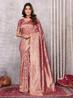 Janasya Mauve Silk Blend Floral Banarasi Saree - Distacart