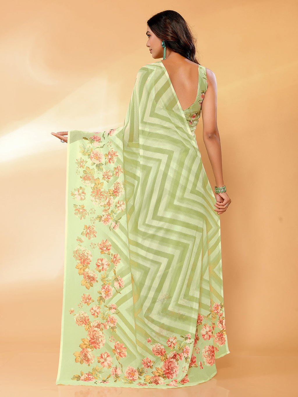 Janasya Light Green Georgette Floral Printed Saree - Distacart