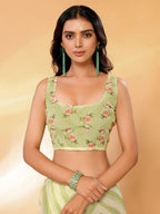 Janasya Light Green Georgette Floral Printed Saree - Distacart