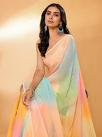 Janasya Multicolor Georgette Ombre Printed Saree - Distacart