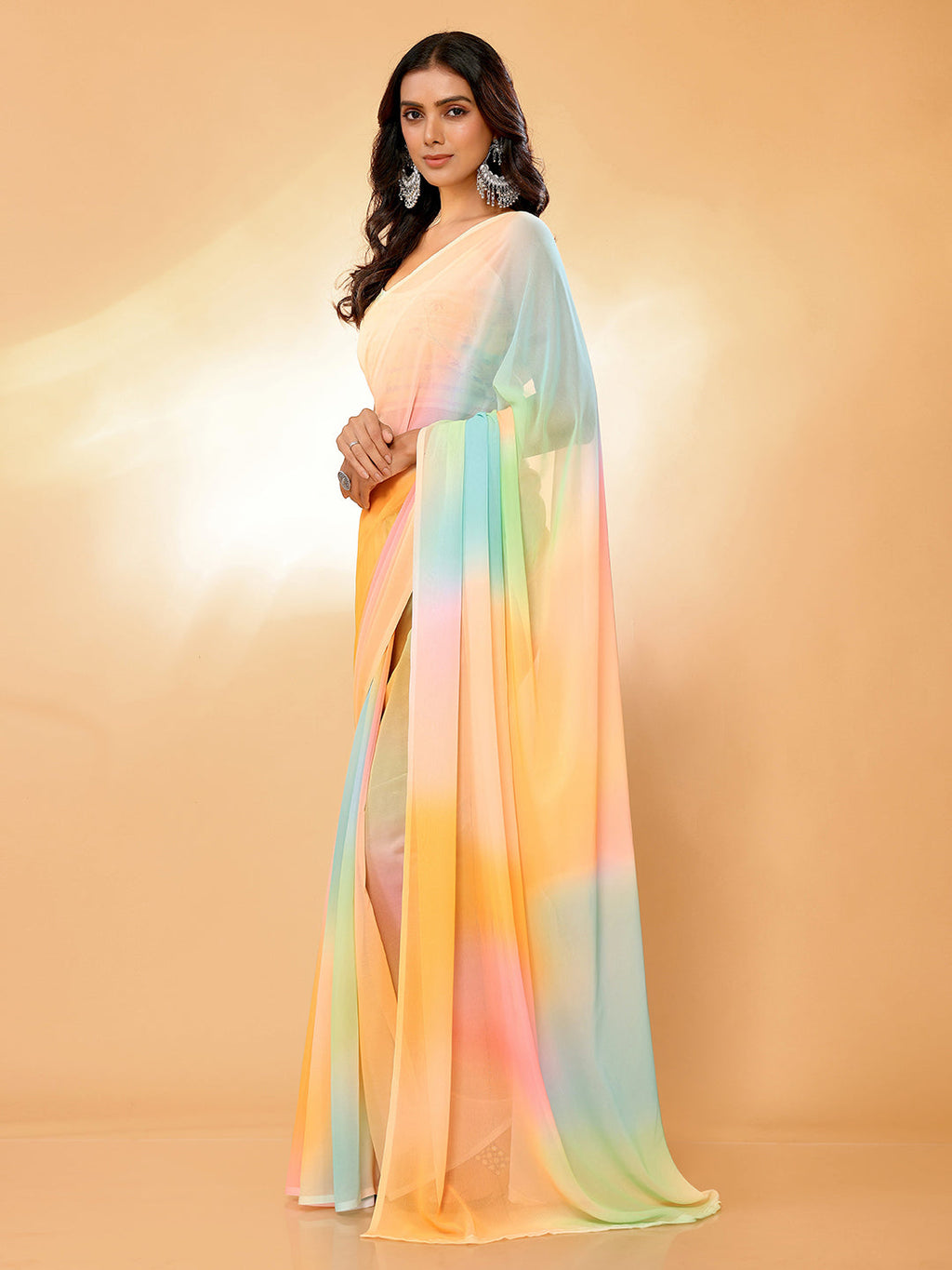 Janasya Multicolor Georgette Ombre Printed Saree - Distacart