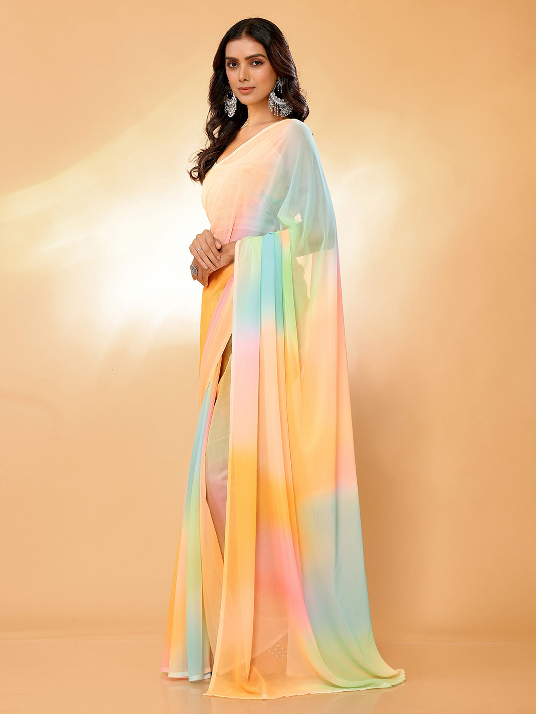Janasya Multicolor Georgette Ombre Printed Saree - Distacart