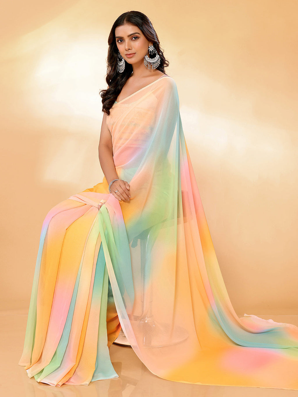 Janasya Multicolor Georgette Ombre Printed Saree - Distacart