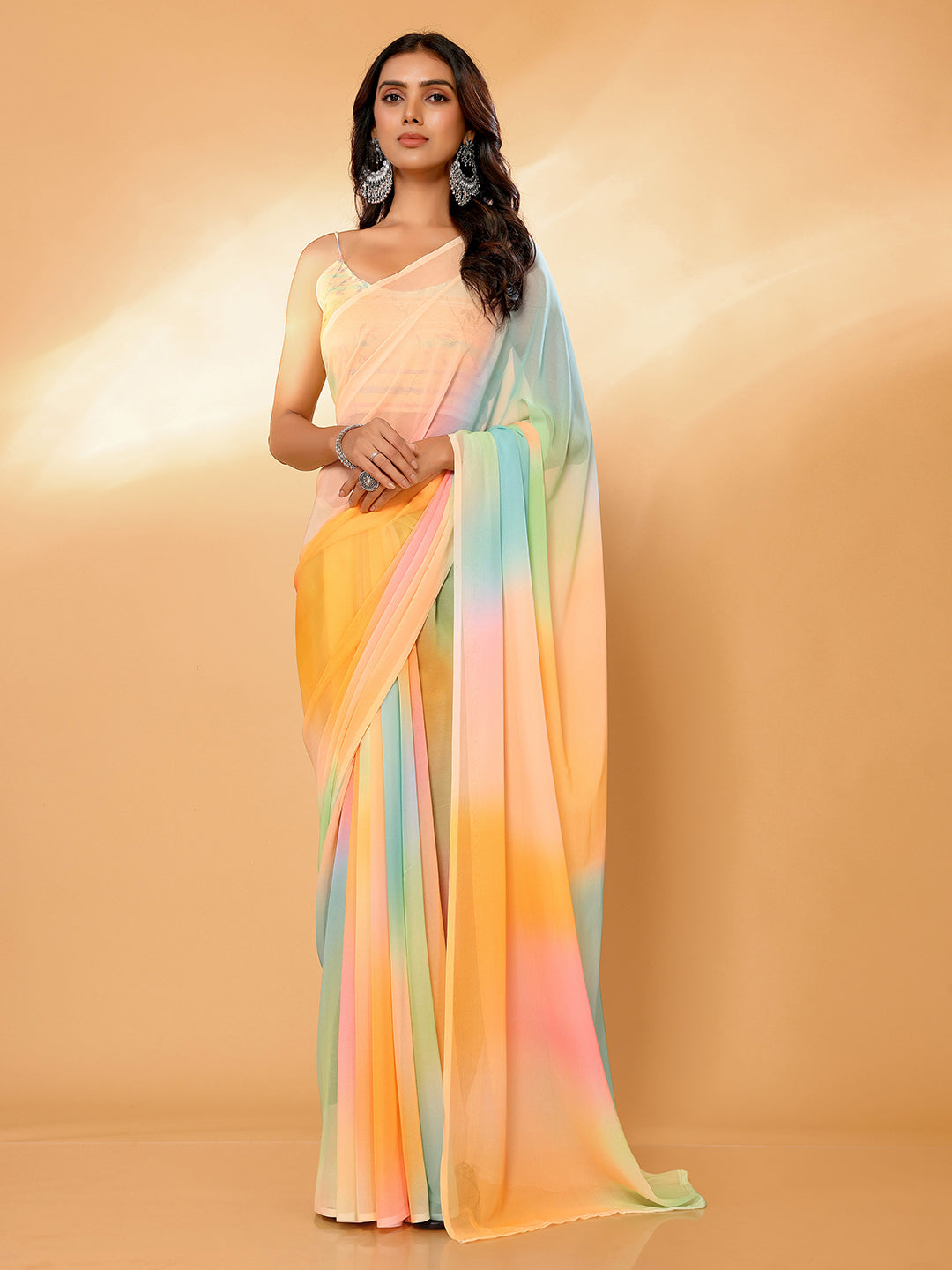 Janasya Multicolor Georgette Ombre Printed Saree - Distacart