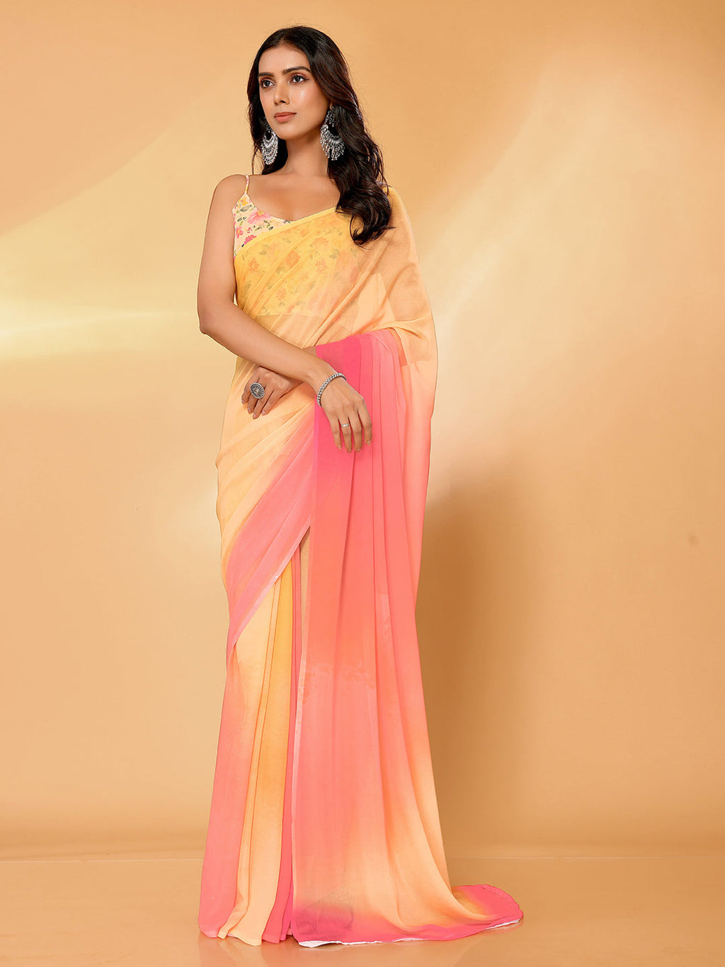 Janasya Multicolor Georgette Ombre Printed Saree - Distacart