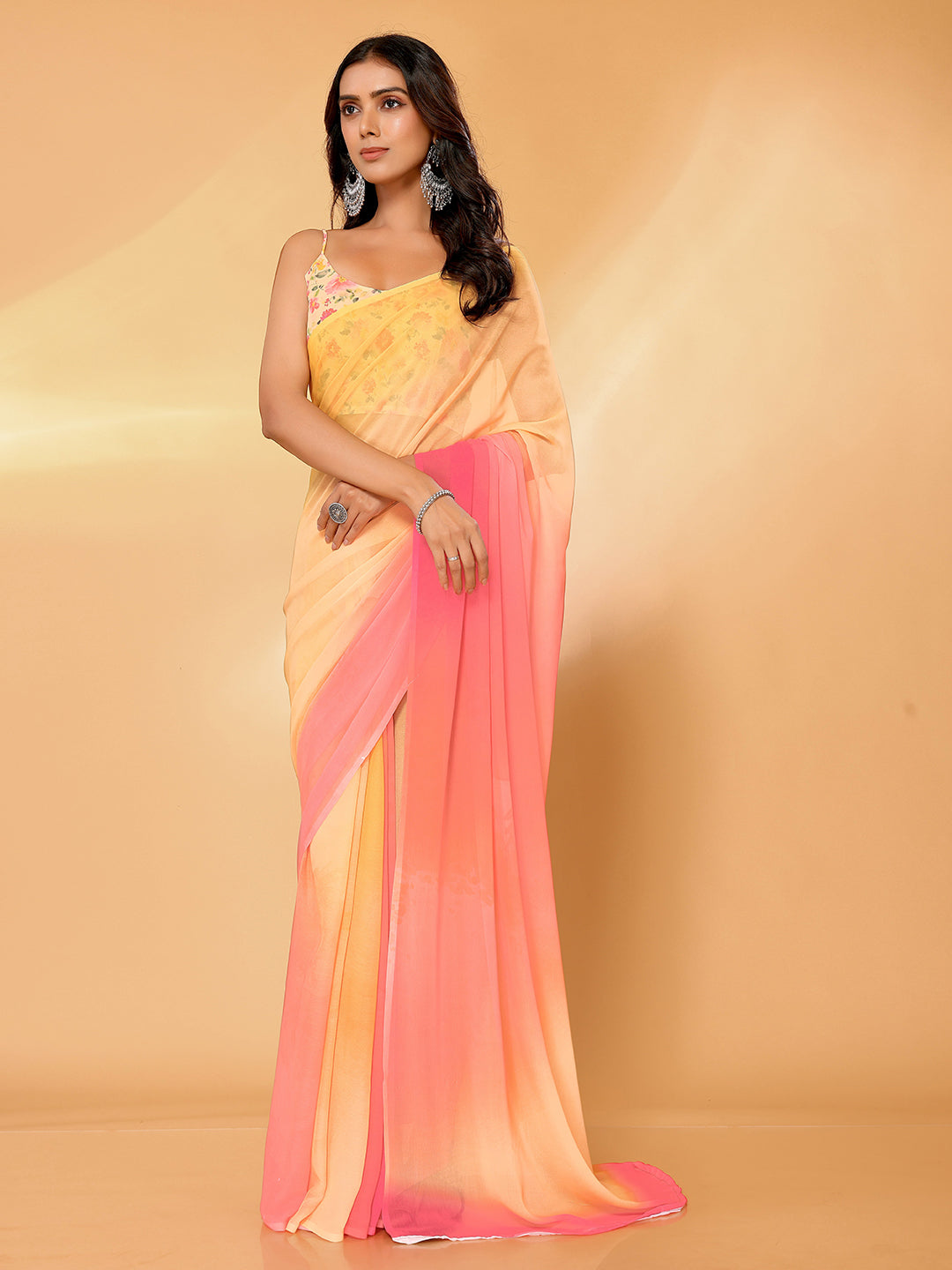 Janasya Multicolor Georgette Ombre Printed Saree - Distacart