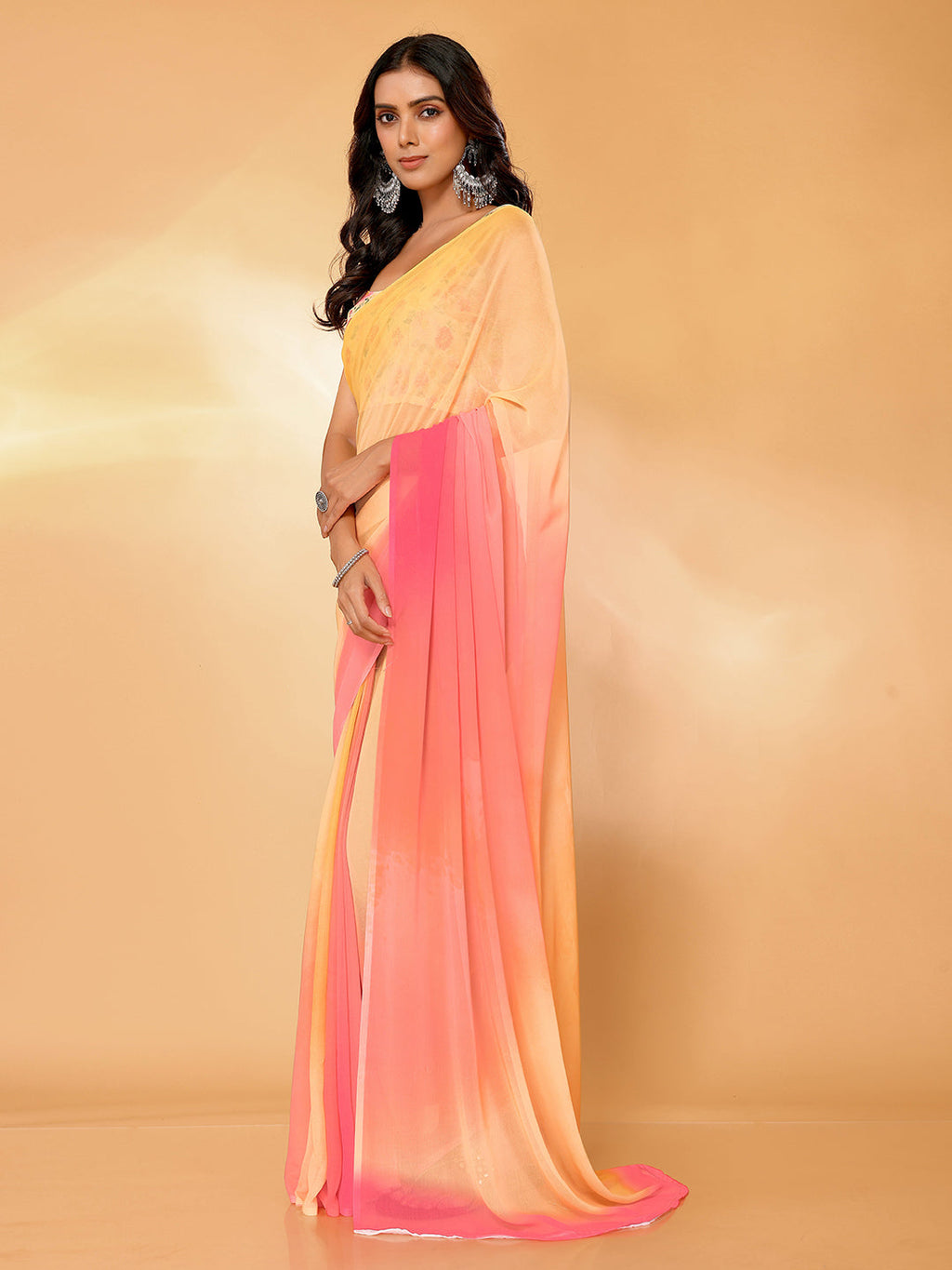 Janasya Multicolor Georgette Ombre Printed Saree - Distacart