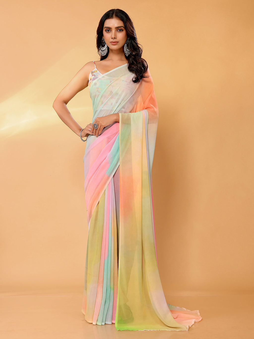 Janasya Multicolor Georgette Ombre Printed Saree - Distacart
