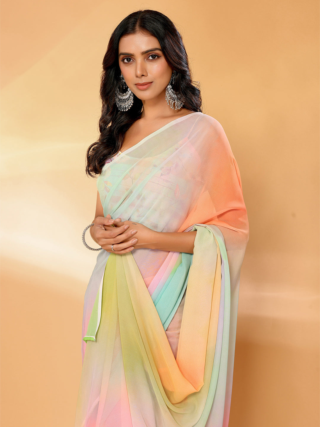 Janasya Multicolor Georgette Ombre Printed Saree - Distacart