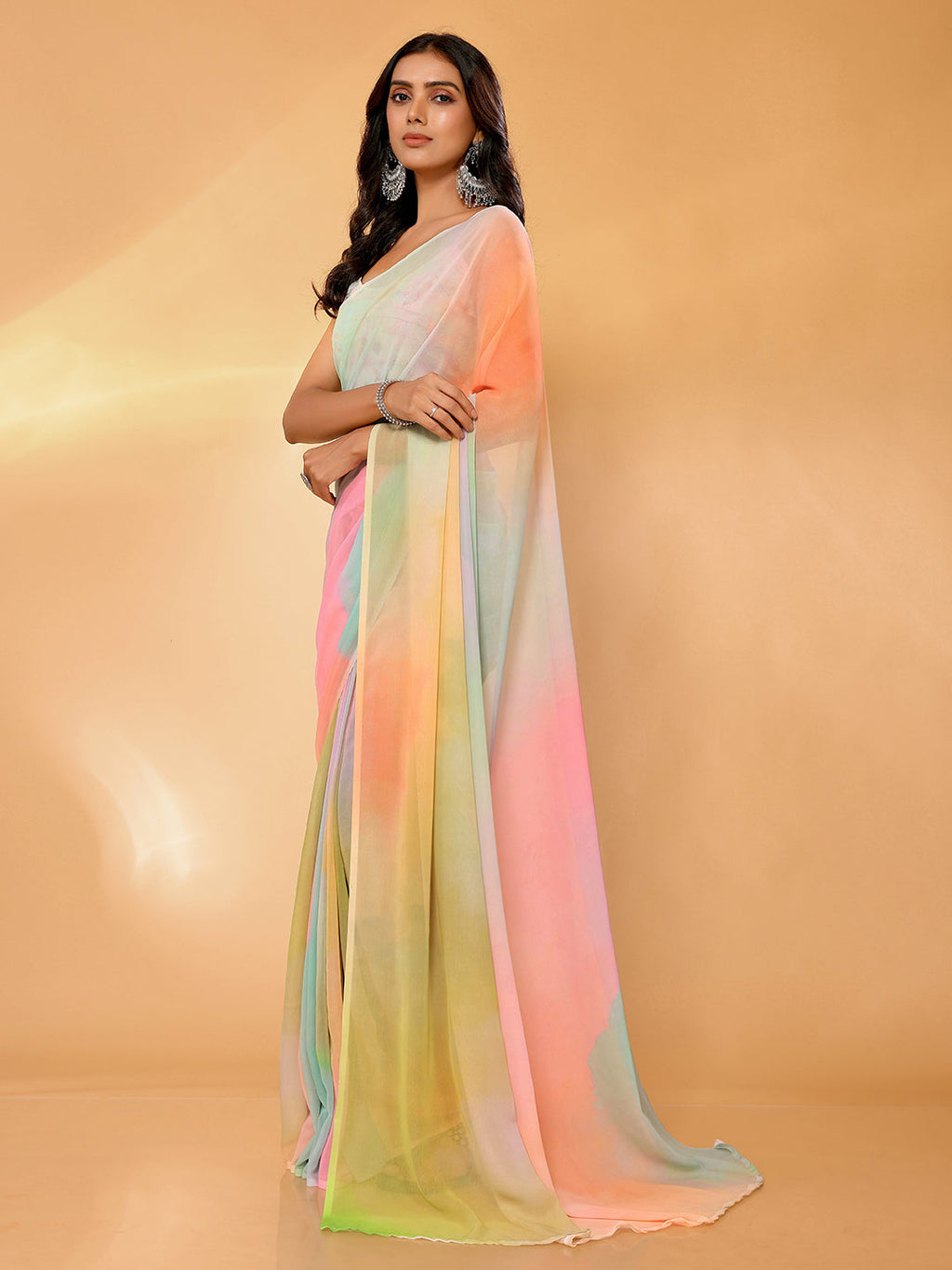 Janasya Multicolor Georgette Ombre Printed Saree - Distacart