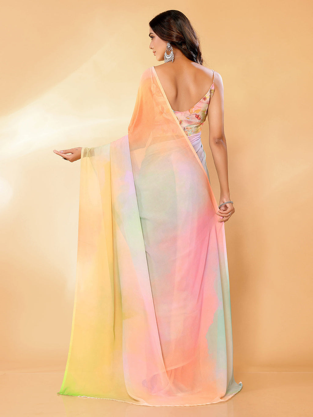Janasya Multicolor Georgette Ombre Printed Saree - Distacart