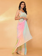 Janasya Multicolor Georgette Ombre Printed Saree - Distacart