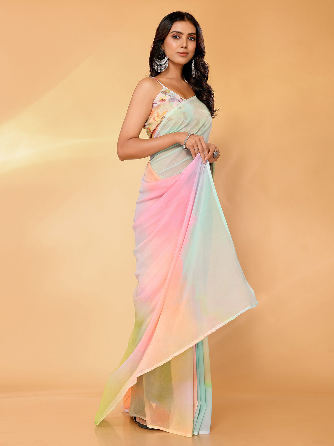 Janasya Multicolor Georgette Ombre Printed Saree - Distacart