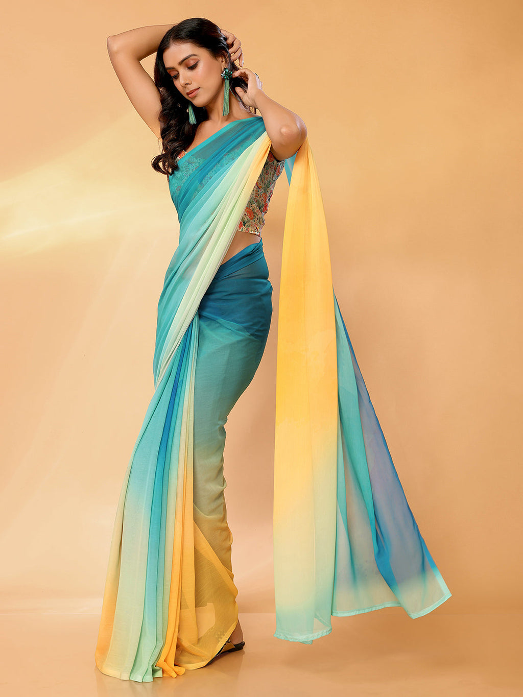 Janasya Multicolor Georgette Ombre Printed Saree - Distacart