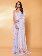 Janasya Lavender Georgette Floral Printed Saree - Distacart
