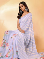 Janasya Lavender Georgette Floral Printed Saree - Distacart