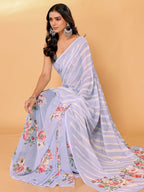 Janasya Lavender Georgette Floral Printed Saree - Distacart