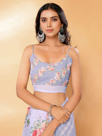 Janasya Lavender Georgette Floral Printed Saree - Distacart