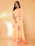 Janasya Peach Georgette Floral Printed Saree - Distacart