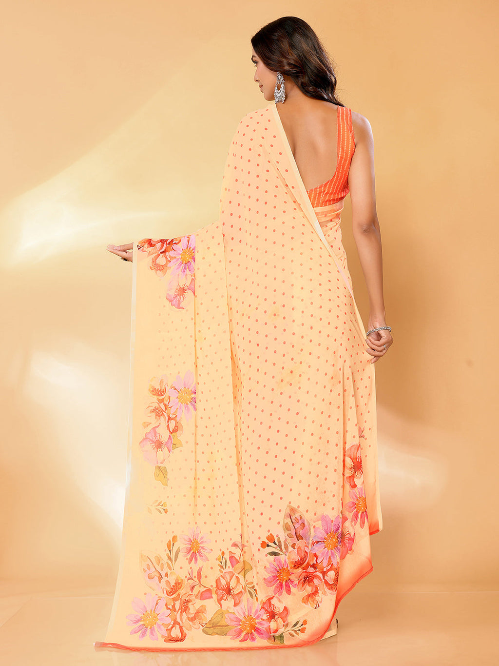 Janasya Peach Georgette Floral Printed Saree - Distacart