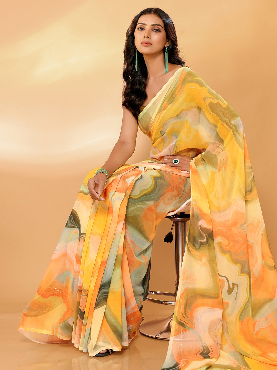 Janasya Multicolor Georgette Abstract Printed Saree - Distacart