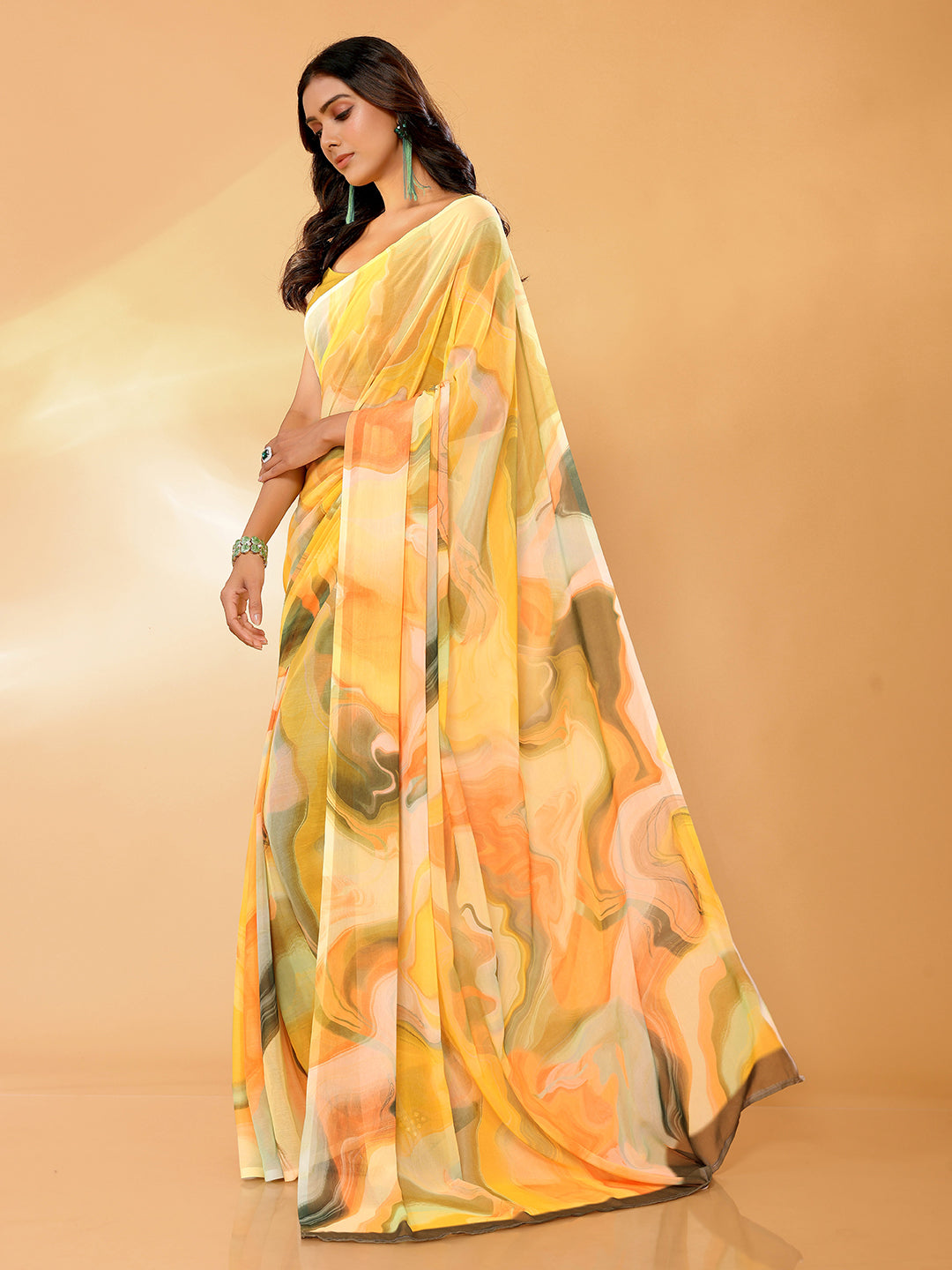Janasya Multicolor Georgette Abstract Printed Saree - Distacart