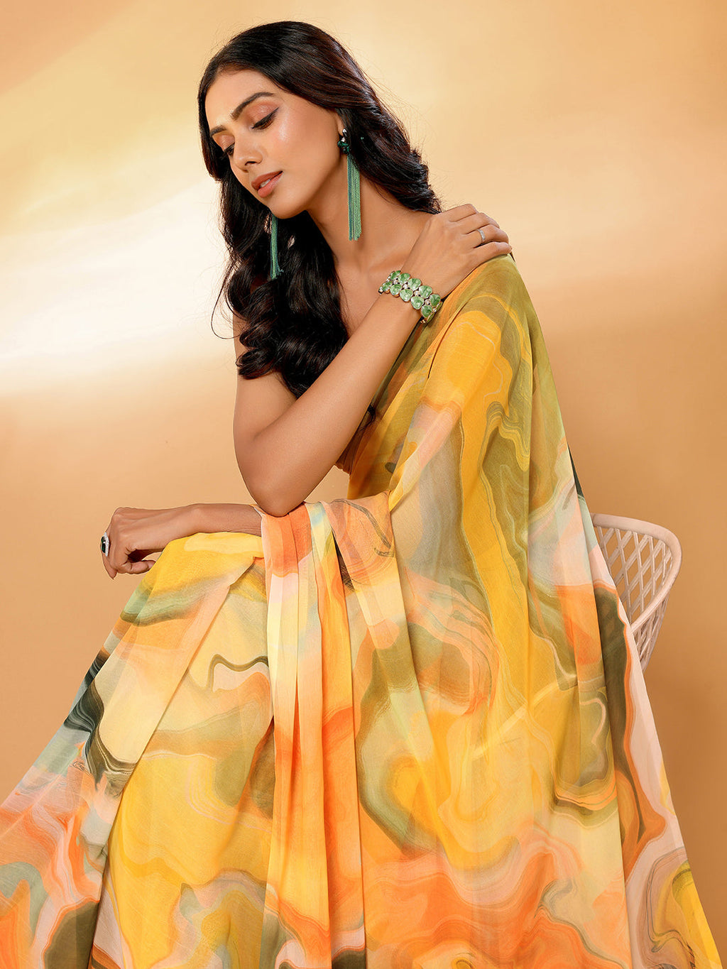 Janasya Multicolor Georgette Abstract Printed Saree - Distacart