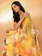 Janasya Multicolor Georgette Abstract Printed Saree - Distacart