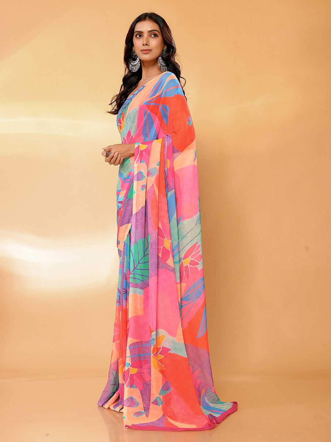 Janasya Multicolor Georgette Tropical Printed Saree - Distacart