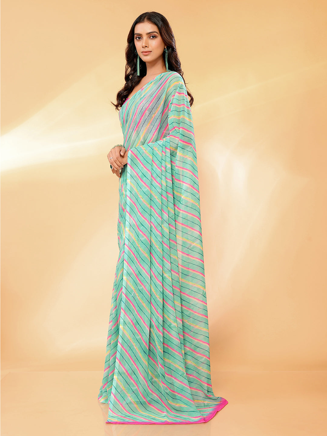 Janasya Sage Green Georgette Leheriya Printed Saree - Distacart