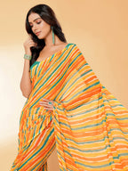 Janasya Orange Georgette Leheriya Printed Saree - Distacart