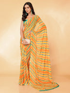 Janasya Orange Georgette Leheriya Printed Saree - Distacart