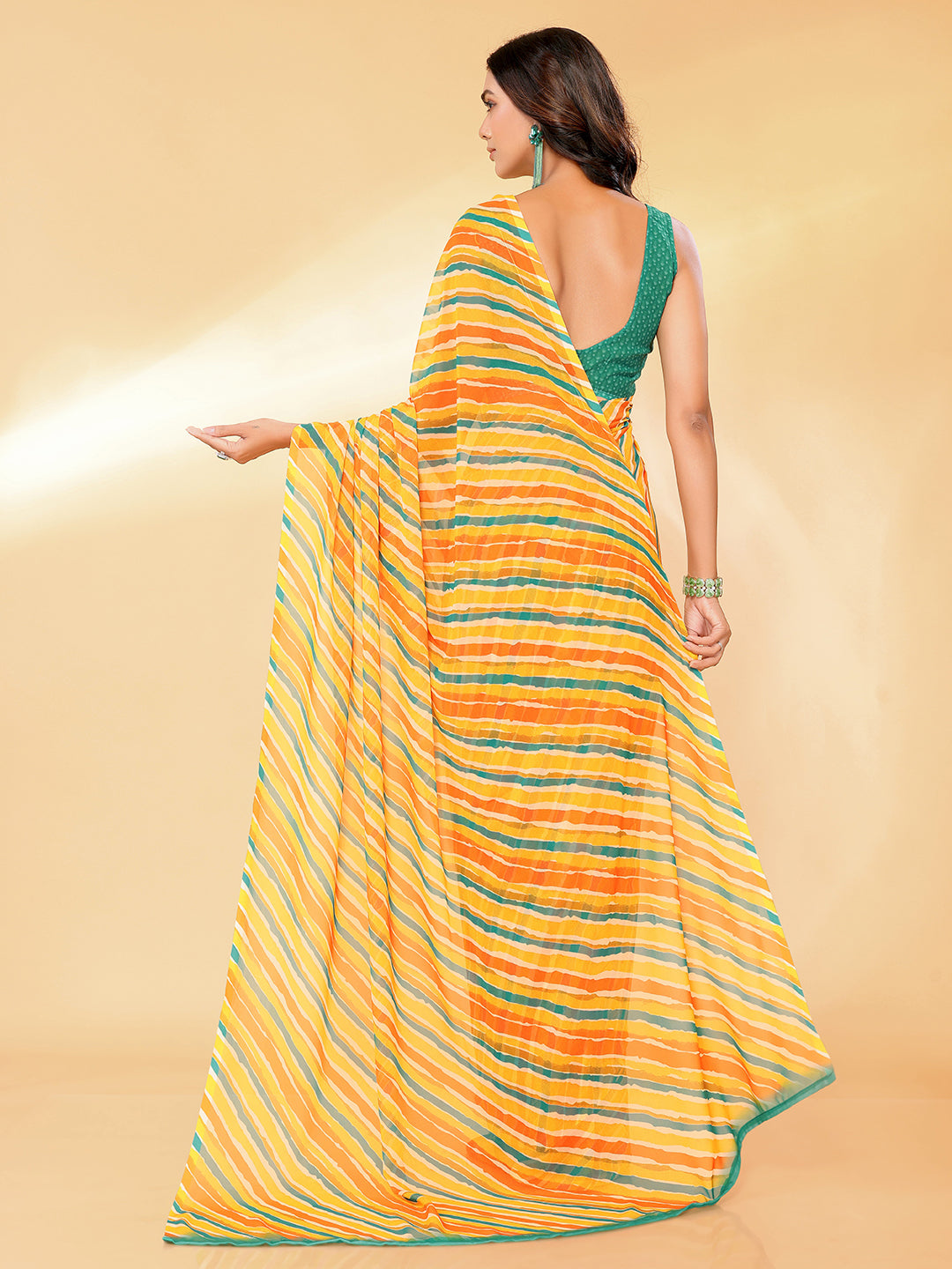 Janasya Orange Georgette Leheriya Printed Saree - Distacart