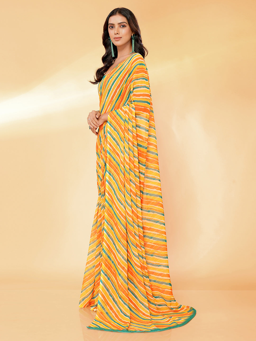 Janasya Orange Georgette Leheriya Printed Saree - Distacart