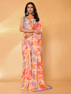 Janasya Peach Georgette Tropical Printed Saree - Distacart