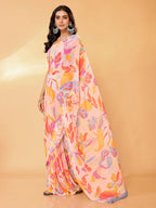 Janasya Peach Georgette Tropical Printed Saree - Distacart