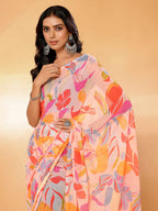Janasya Peach Georgette Tropical Printed Saree - Distacart