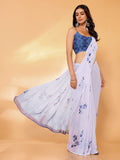 Janasya White Georgette Floral Printed Saree - Distacart