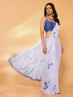 Janasya White Georgette Floral Printed Saree - Distacart