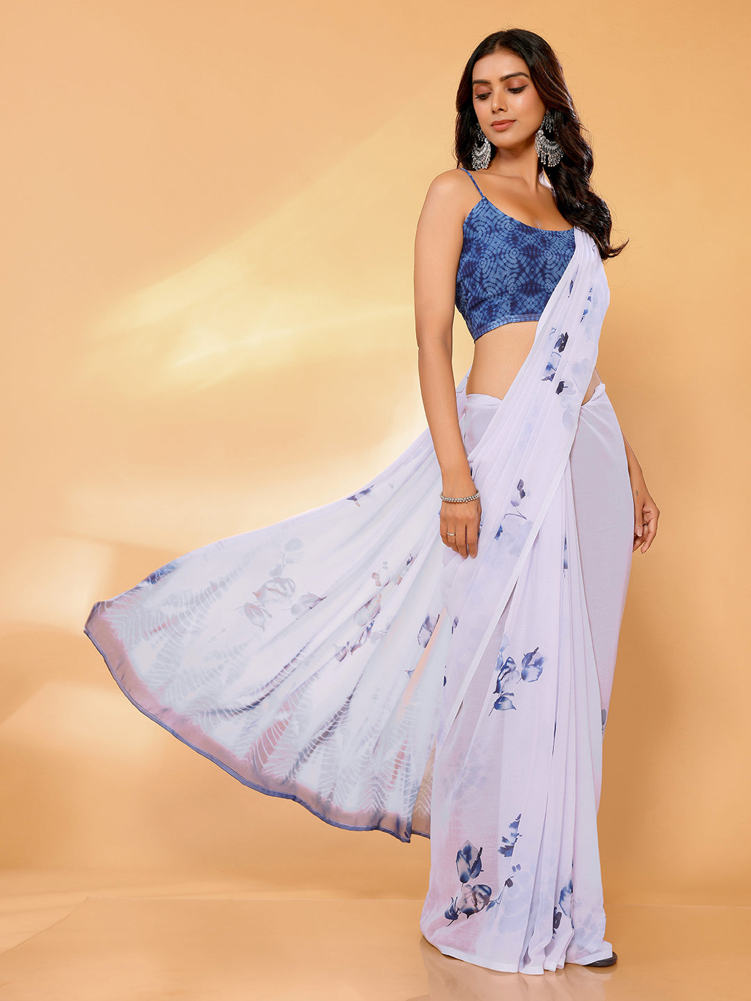 Janasya White Georgette Floral Printed Saree - Distacart