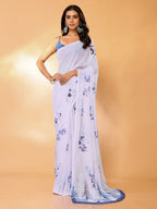 Janasya White Georgette Floral Printed Saree - Distacart